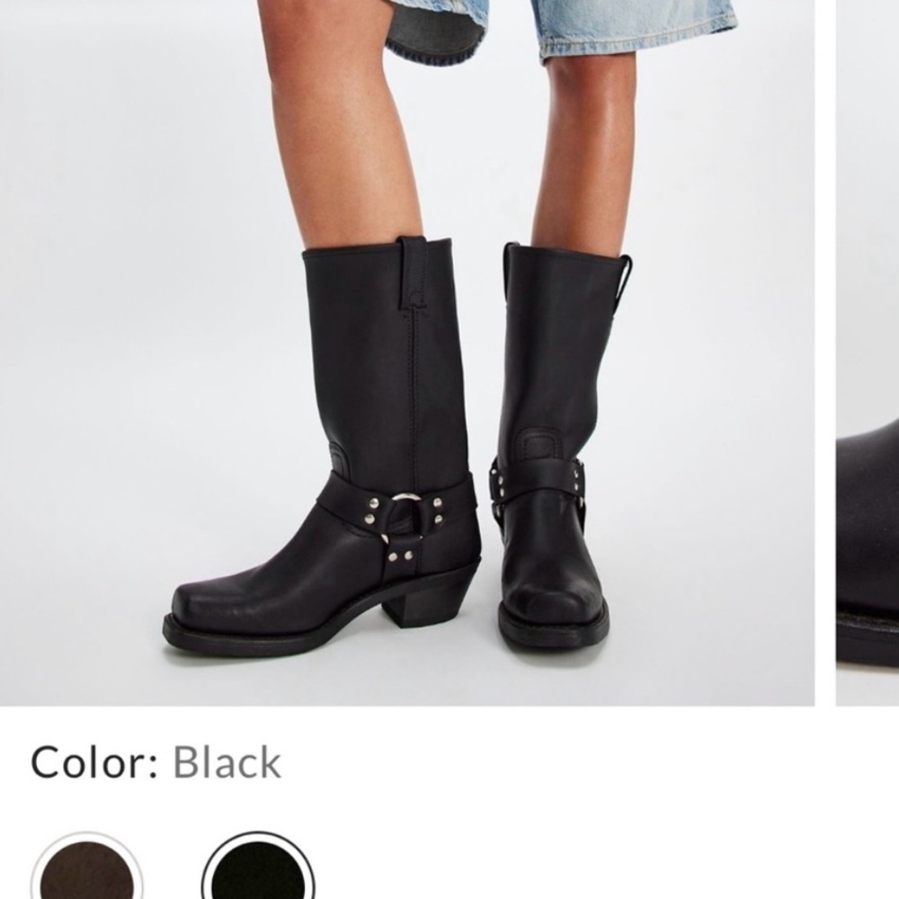 Frye Black Leather Moto Boots